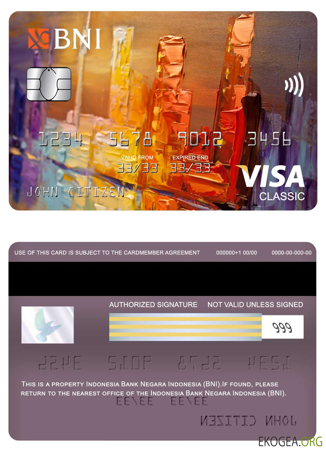 Carte visa classique de la Indonesia Bank Negara Indonesia (BNI)